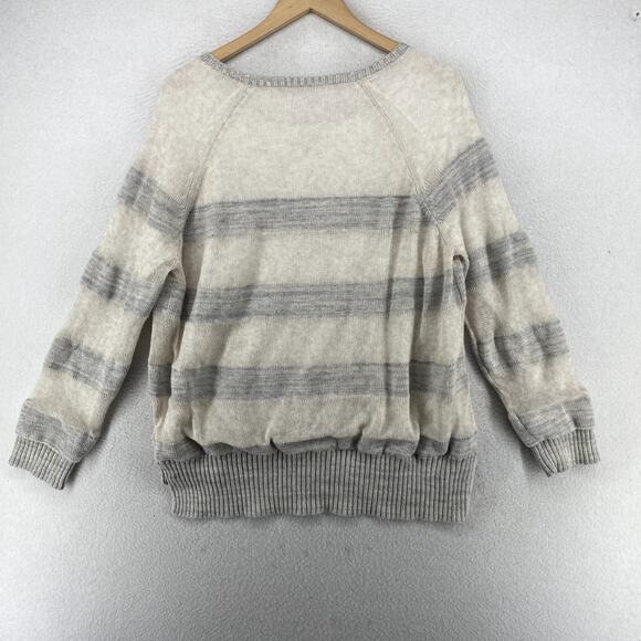 EILEEN FISHER Sweater L Organic Cotton Striped Jersey Lined Hi-Low Pullover Gray - Picture 2 of 14